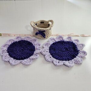 Crochet Flower Coasters with Basket -NEW